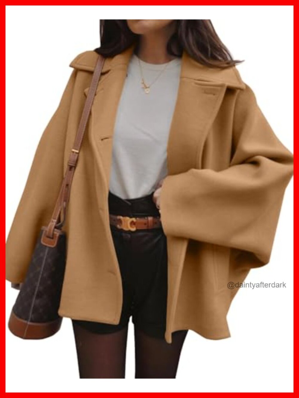 Womens Pea Coat Notch Lapel Button Front Loose Fit Fall Winter Jacket